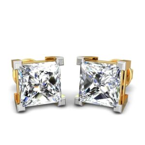 Square Block Princess Cut Stud Solitaire Earrings